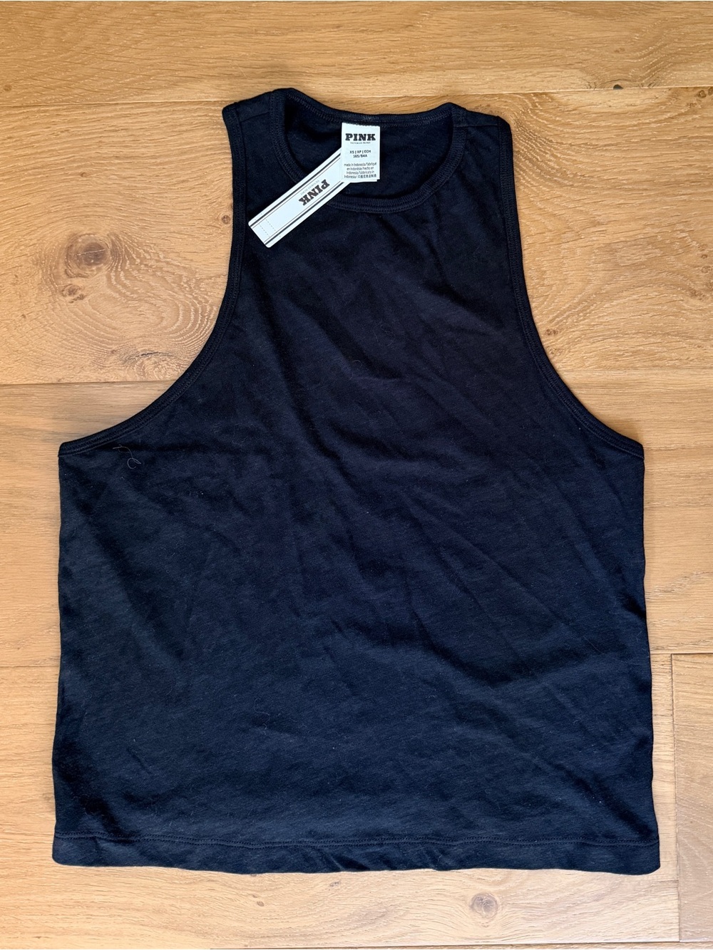 NWT PINK Victoria's Secret Black High Neck Crop Tank Top Muscle Gym Lounge Wm XS